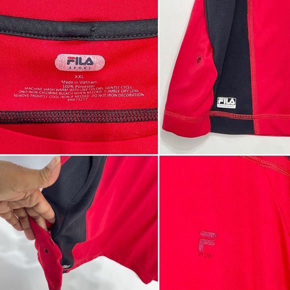 Fila Sport Men Size 2XL Short Sleeve Performance Tee Red And Black - Picture 6 of 16